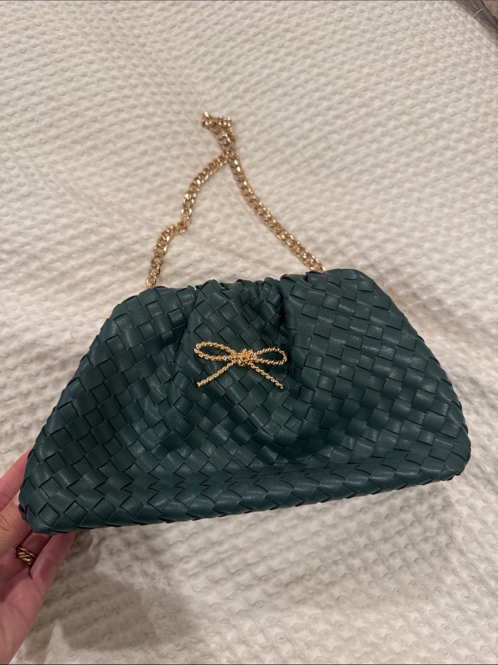 Woven Bow Detail crossbody Bag in Dark Green